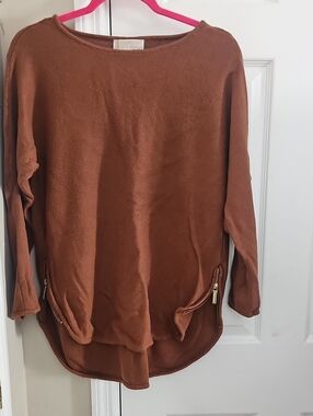 MICHAEL Michael Kors Rust-Brown Zip Pocket Tunic Sweater